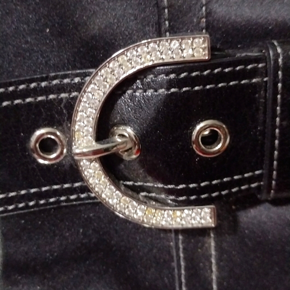 COACH Satin & Leather Rhinestone Swarovski Crystal Buckle Satin Lined NWT - Picture 4 of 10